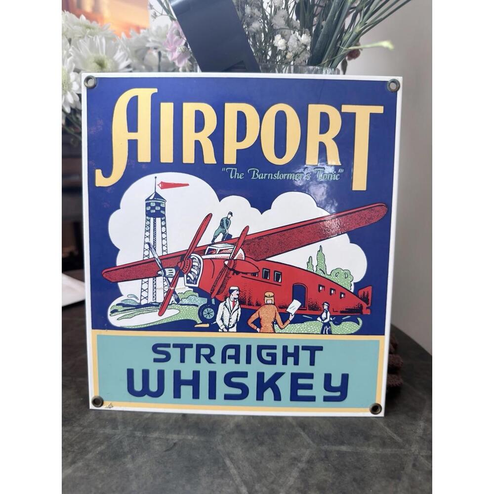 Airport Whiskey Vintage Look Advertising Metal Sign 9 x 8